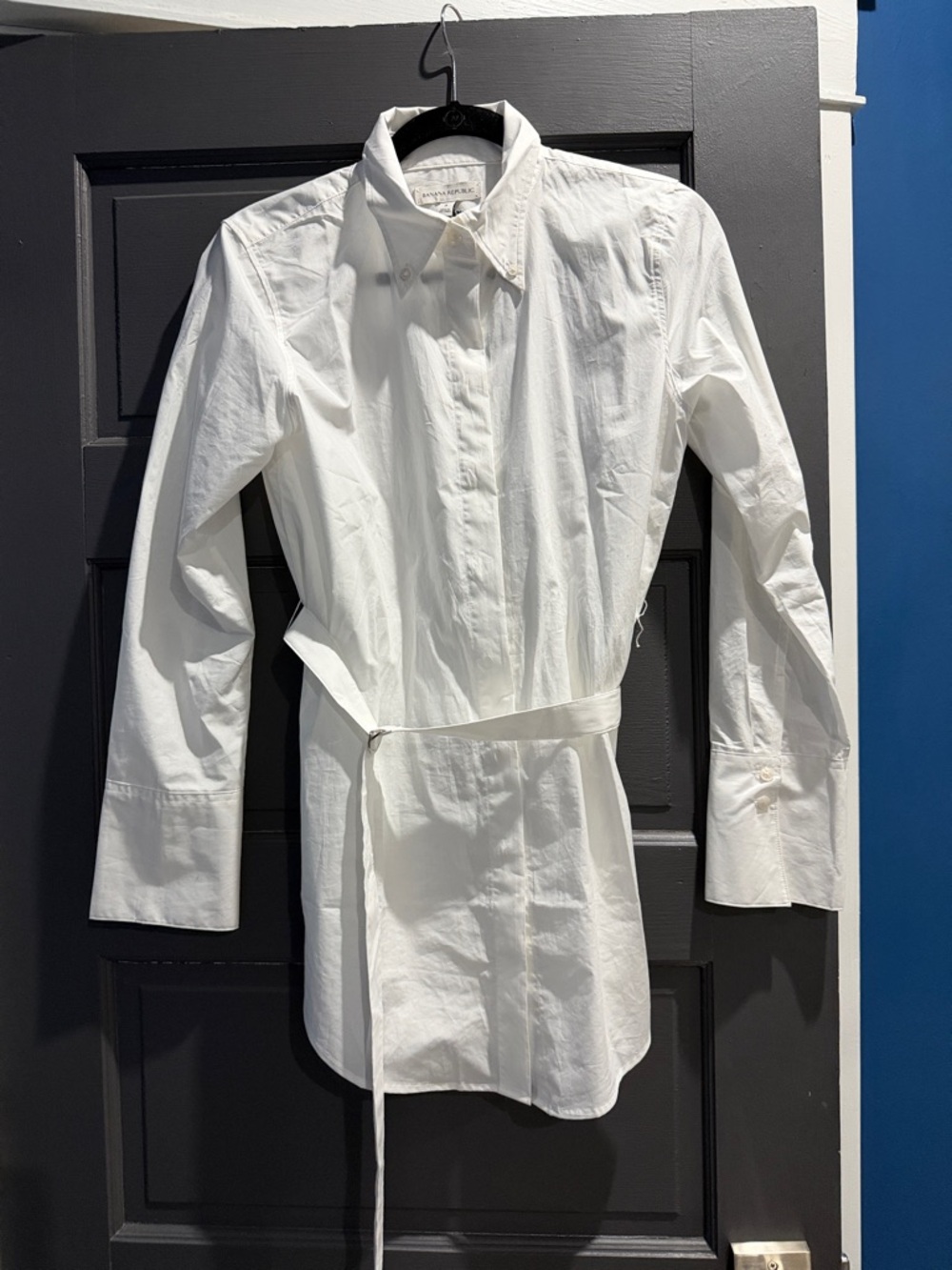 Banana Republic White Cotton Poplin Belted Tunic Top